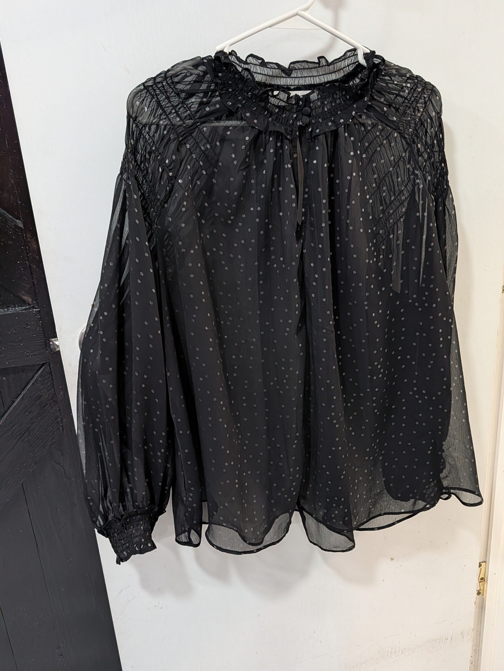 LOFT Black Sheer Polka Dot Blouse